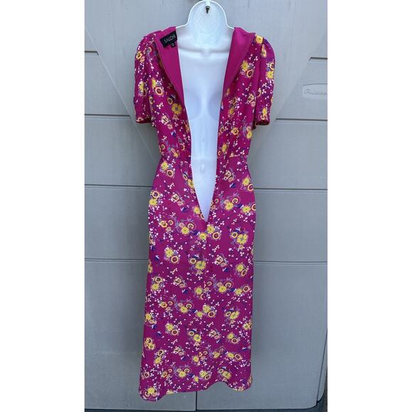 Saloni Lea Silk Pink Floral Button-Front Midi Dress Puff Sleeves US 0 Feminine - Picture 13 of 16